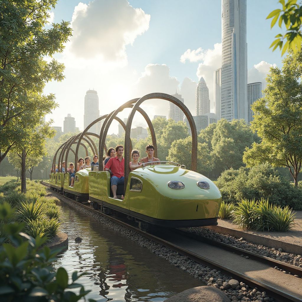 Eco-friendly attraction design sustainable ride technology green innovation theme park